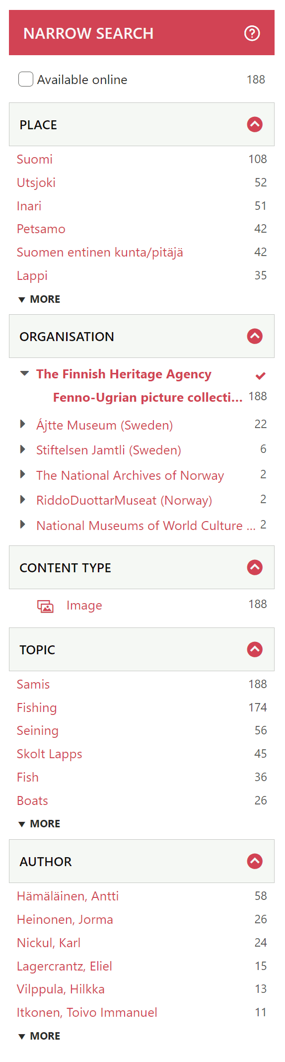Search terms and filters